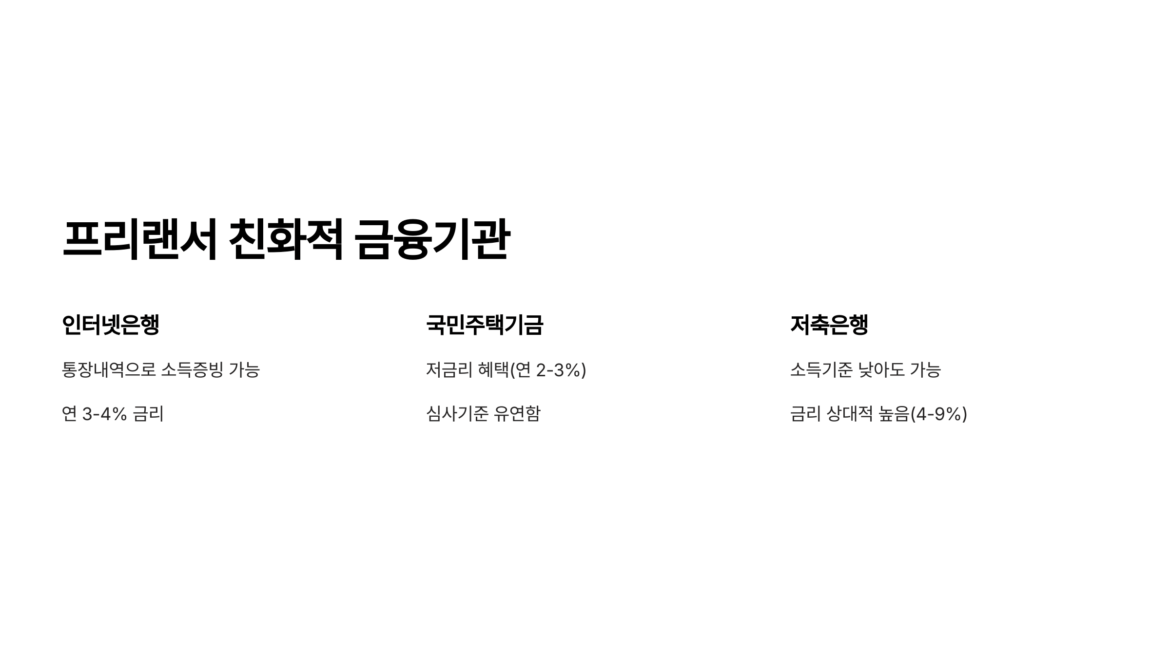 프리랜서 친화적 금융기관