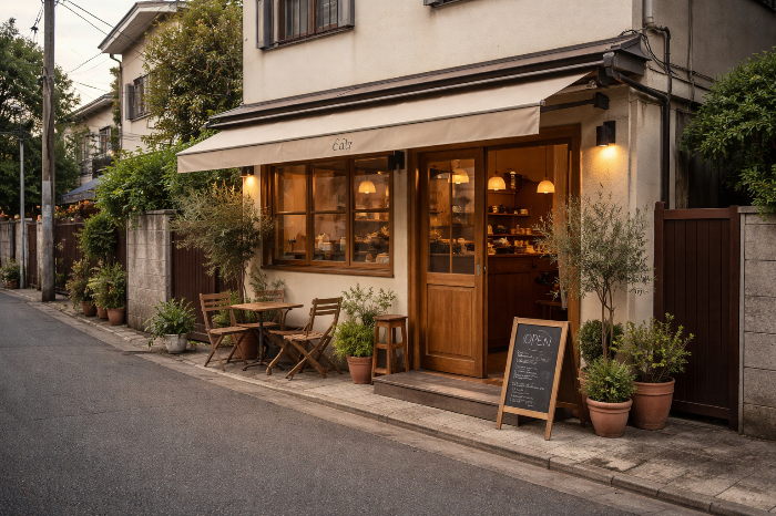 조용한 골목 안 소규모 카페