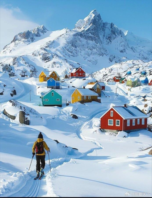 눈으로덮힌그린란드마을전경사진