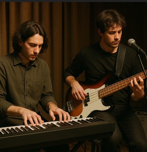 건반과 베이스 연주 관련 사진