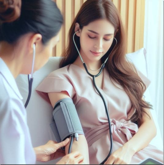 혈압 검사하는 순환기 장애 환자