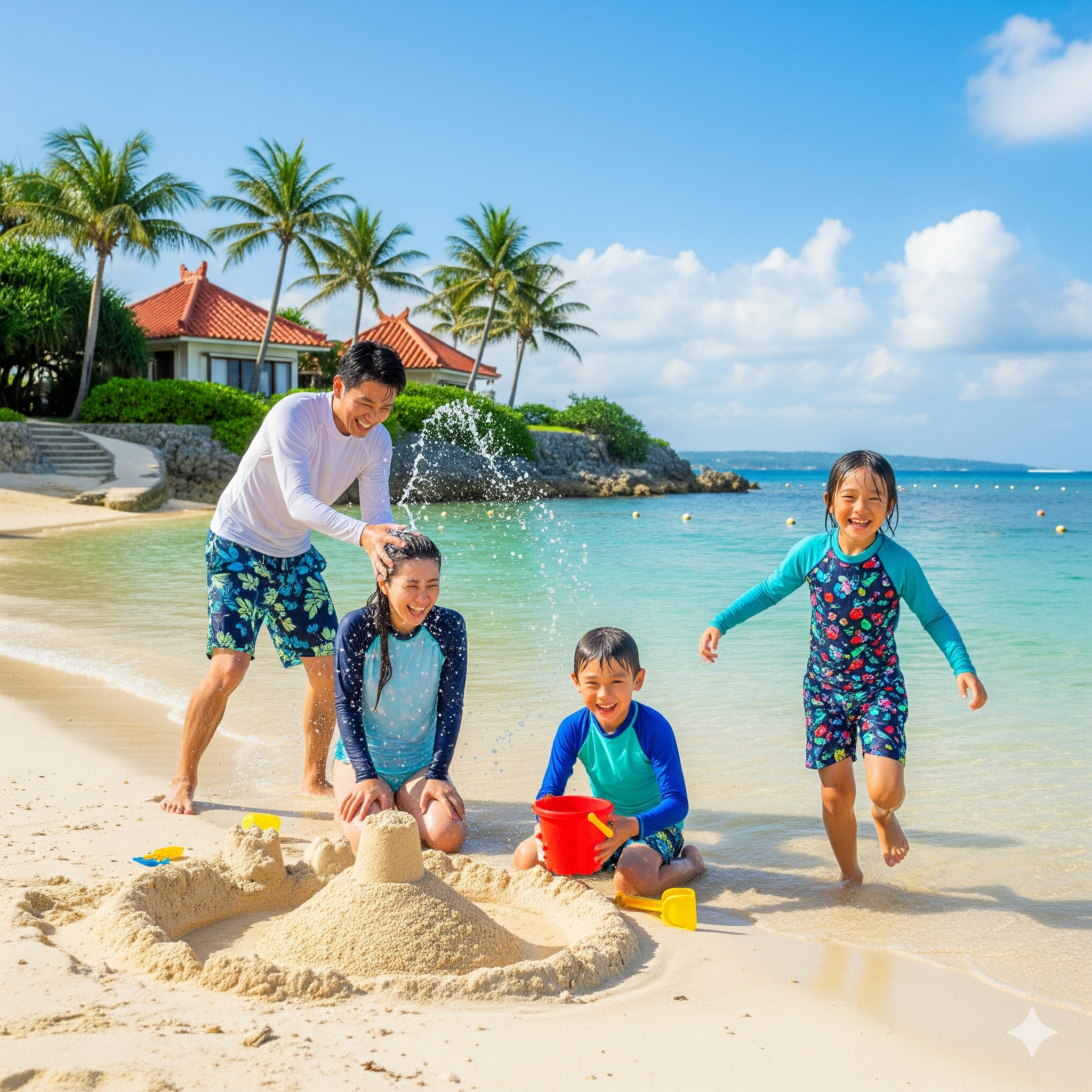 오키나와의 바다를 배경으로 즐기는 여름휴가