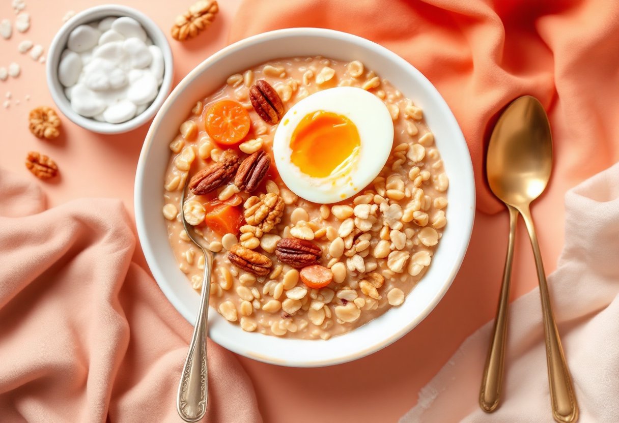 혈당 조절에 도움 되는 오트밀과 삶은 계란 아침 식사