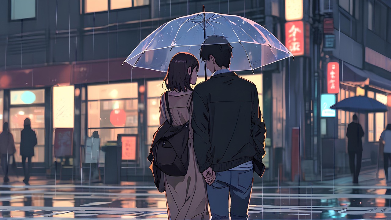 우산 쓴 커플 그림