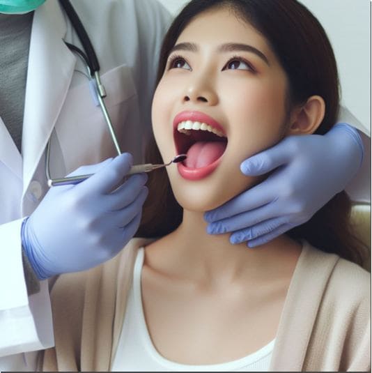 구내염 검사하는 젊은 여성