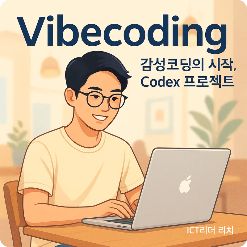 프리미엄 카페에서 안경 쓴 10대 한국 남성 개발자가 맥북으로 스마트하게 코딩하는 여름 패션 일러스트