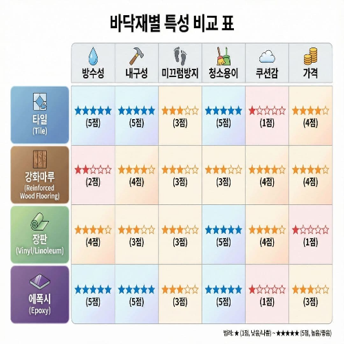 주방 바닥재 선택, 청소하기 쉽고 안전한 바닥 만들기
