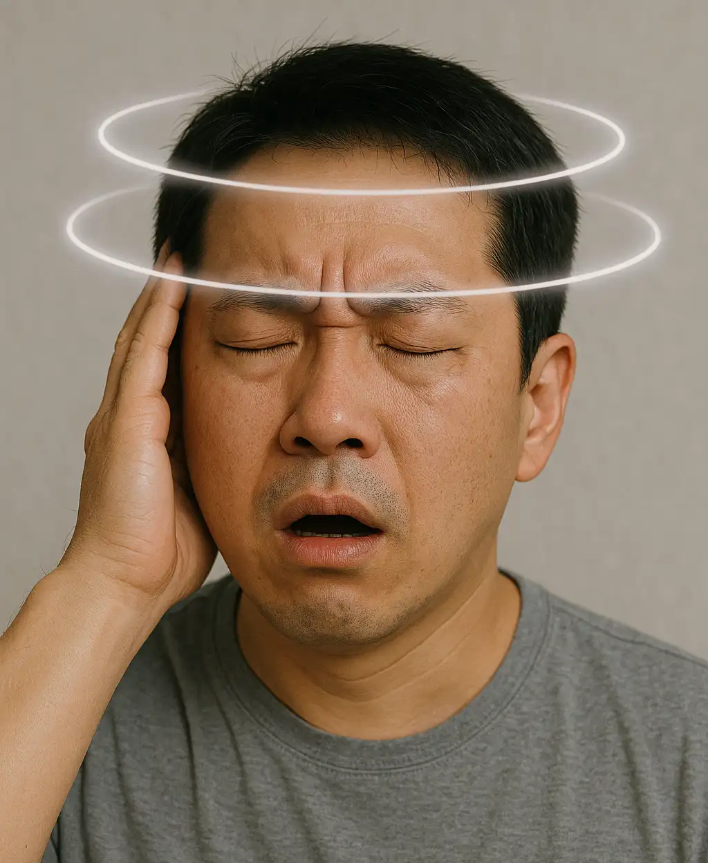 어지럼증과 이명을 함께 겪는 사람의 모습
