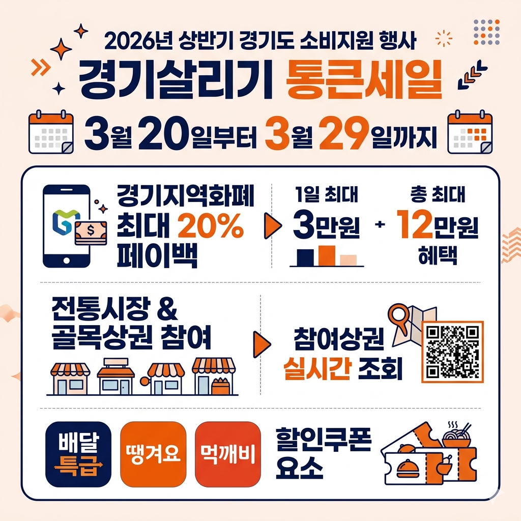 경기살리기 통큰세일 2026 상반기 기간&middot;페이백&middot;참여상권 조회 인포그래픽