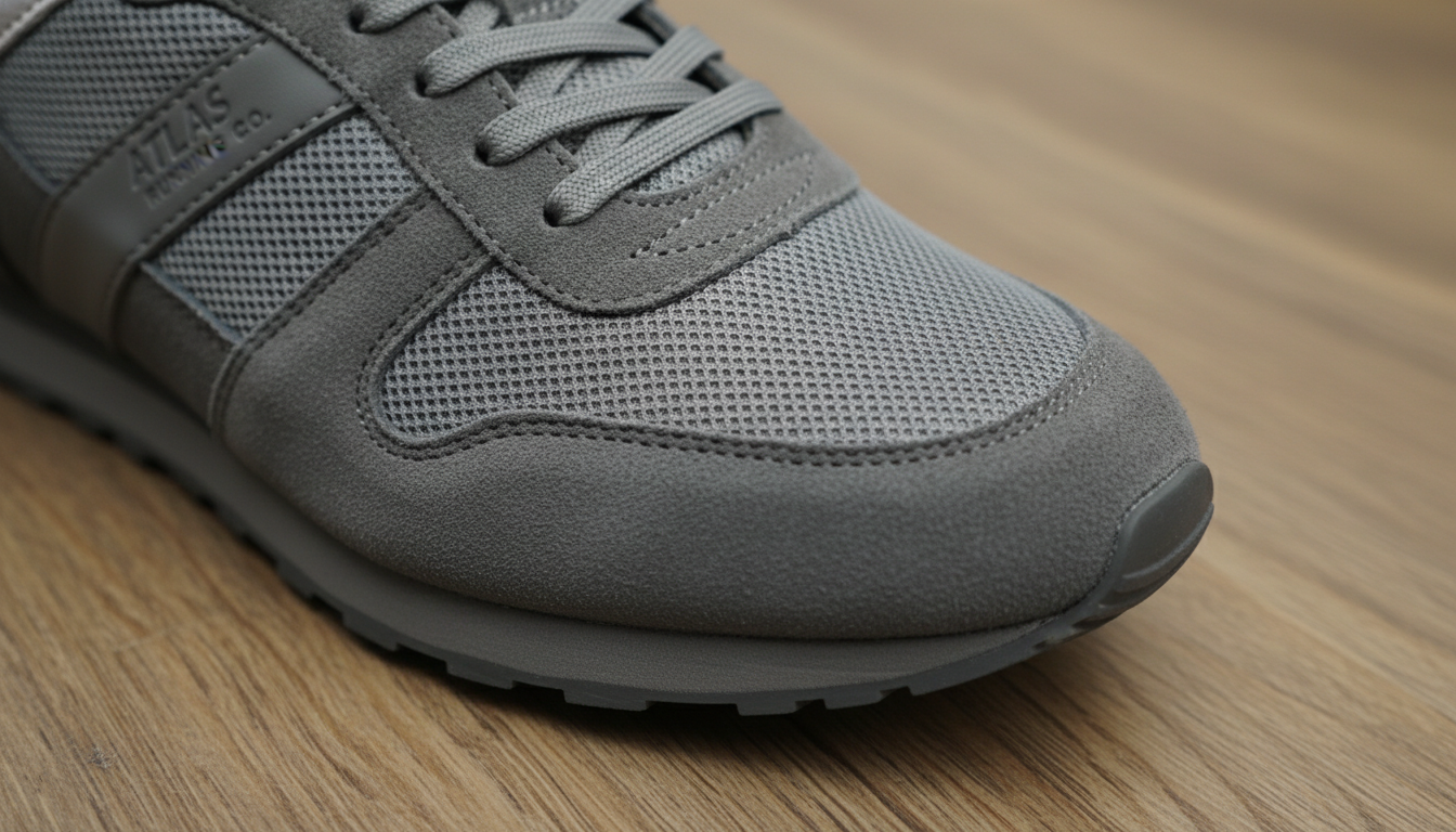 뉴발란스 204L의 슬림하고 날렵한 토박스 디테일과 고급스러운 스웨이드 소재 클로즈업