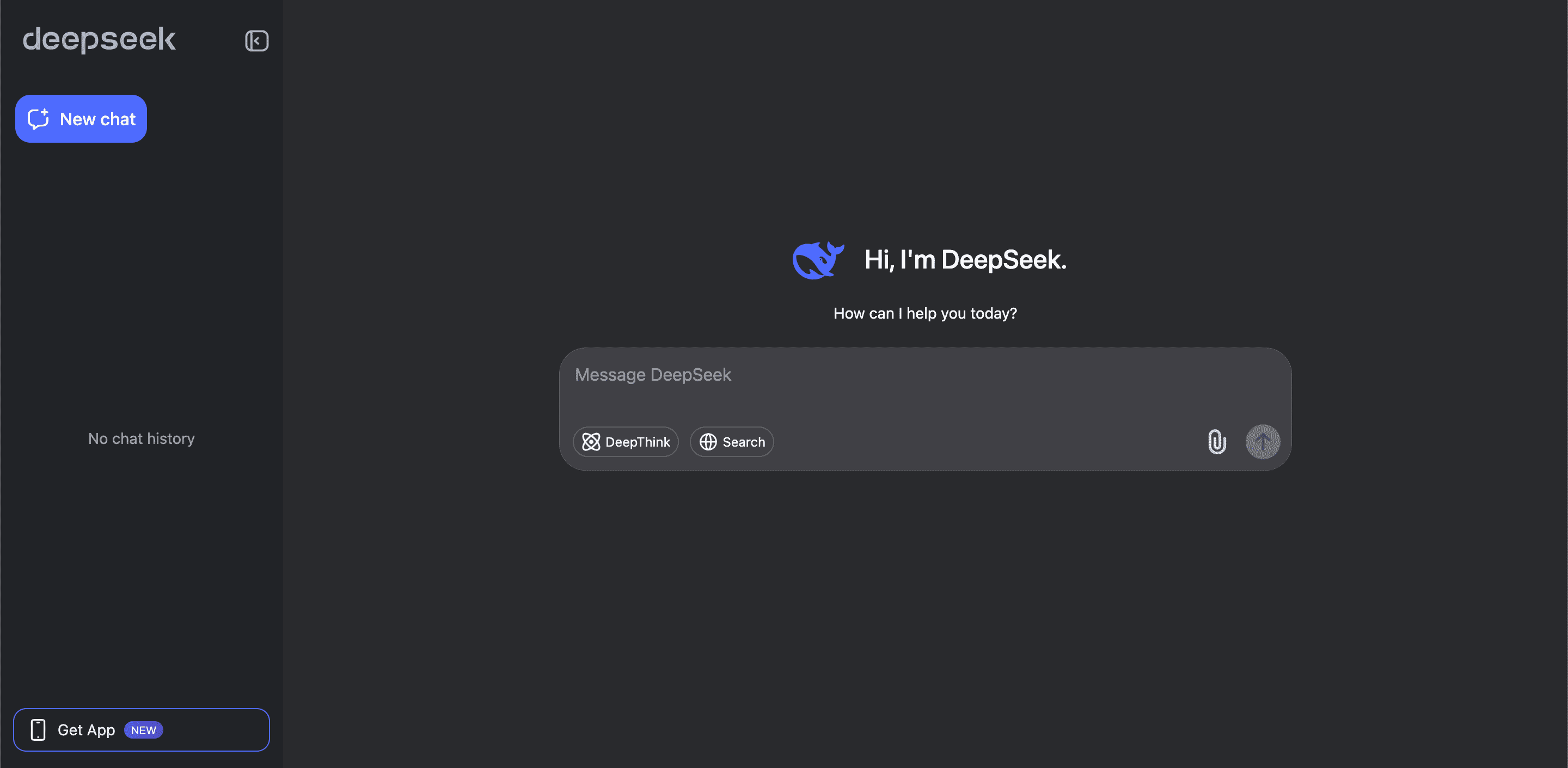 딥시크(DeepSeek) 메인 UI 화면