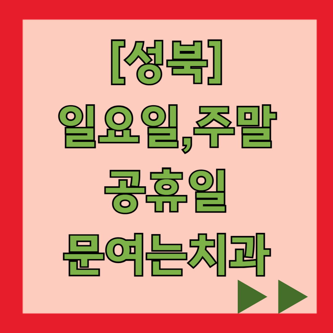 성북구 일요일 문 여는 치과 찾기, 공휴일 주말 진료 병원 목록