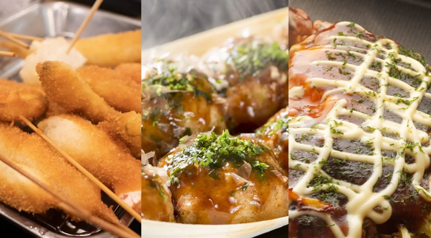 쿠시카츠, 타코야키, 오코노미 야키 사진