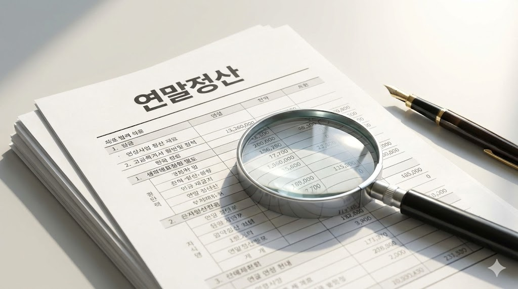 돋보기와 세법 서류를 통해 분석하는 2026년 연말정산 실전 가이드 사진