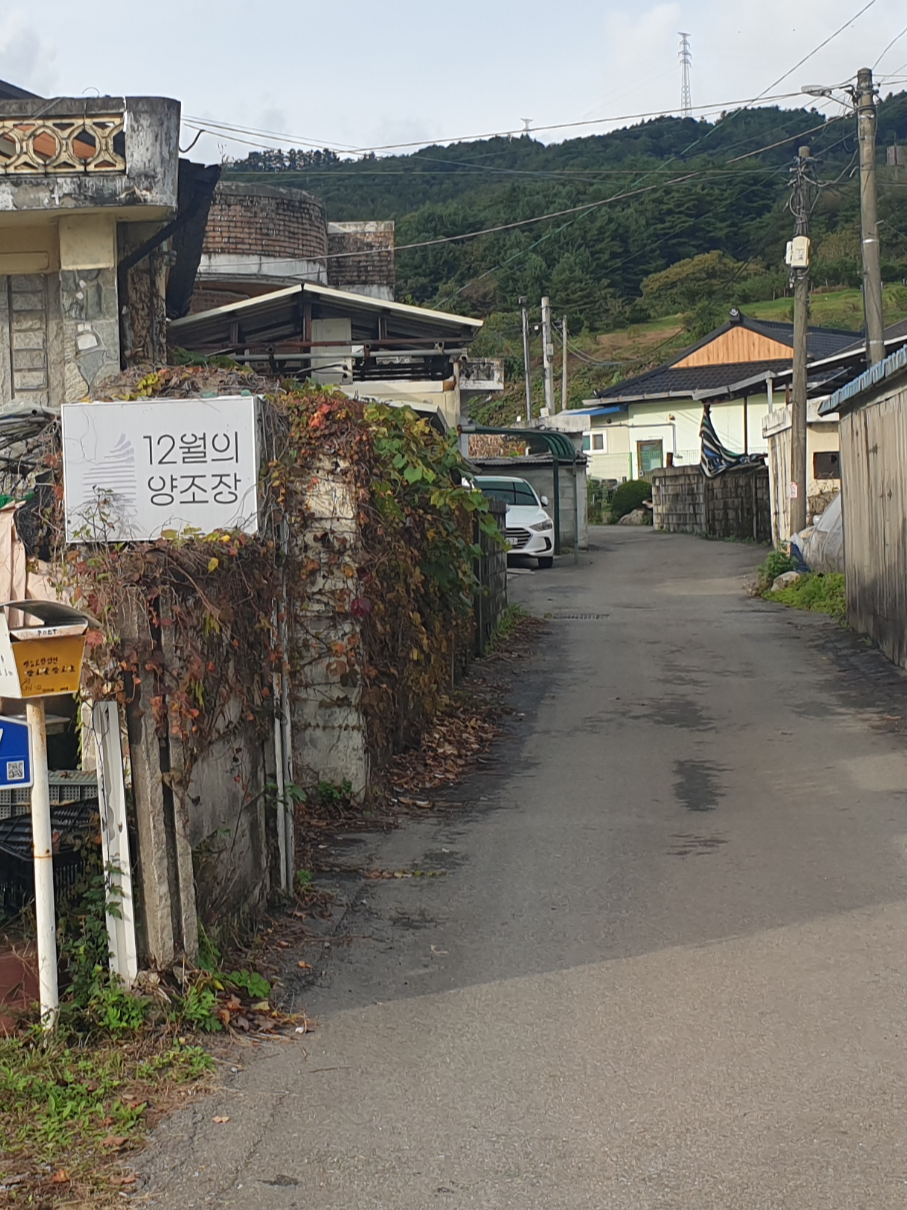 골목에 12월의 양조장 간판이 있다.