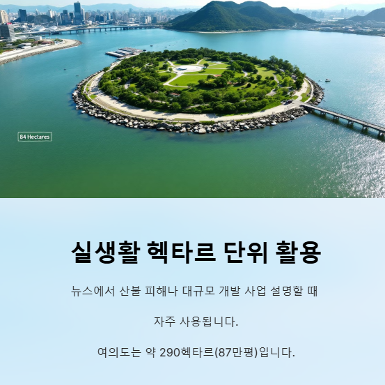 1헥타르 몇평 평수 제곱미터 환산 축구장 크기 여의도 면적 비교