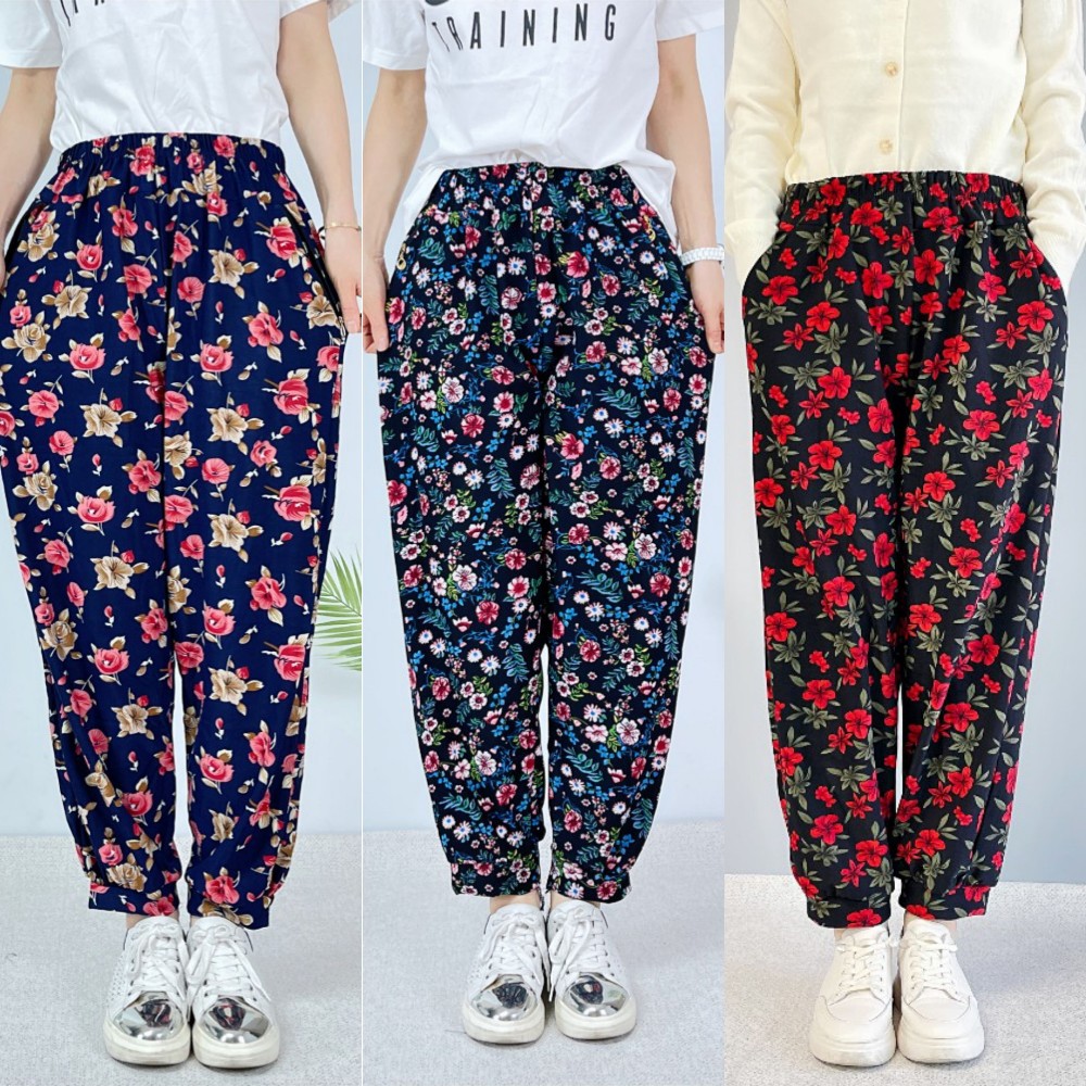 가을 몸빼 여자 여름 꽃무늬 몸빼바지 냉장고 고무바지 빅사이즈 주름 엄마 농사 일