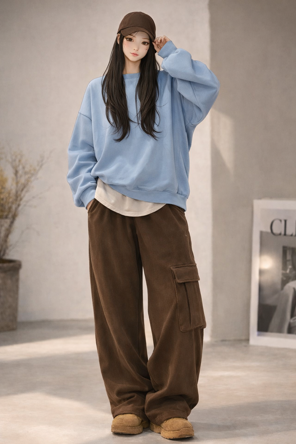 sweatshirt with cargo pants outfit casual street style comfy daily look women