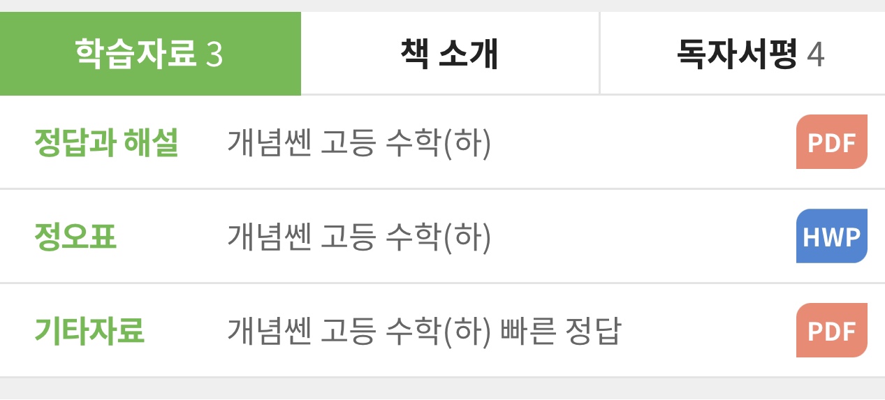 정답과 해설 개념쎈 고등 수학(하) PDF