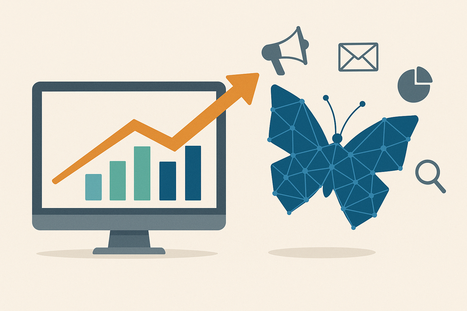 디지털마케팅 트랜스포메이션을 상징하는 그래프와 나비