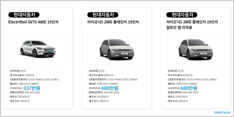 현대자동차 전기차 구매보조금 모델