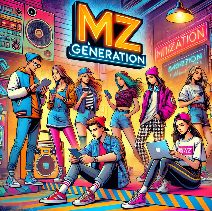 다양한 전자기기를 사용하는 젊은 사람들