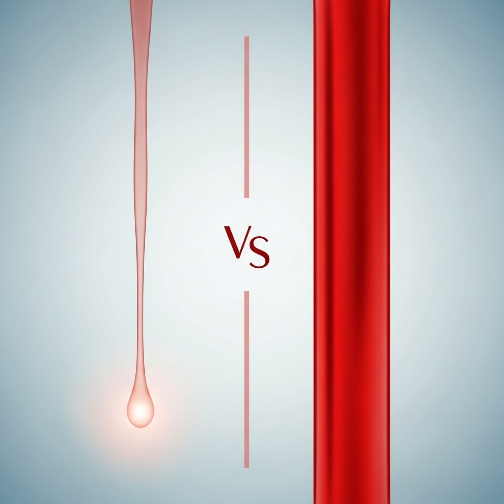 옅은 분홍색 착상혈과 선명한 붉은색 생리혈의 양상 차이를 비교하는 그림