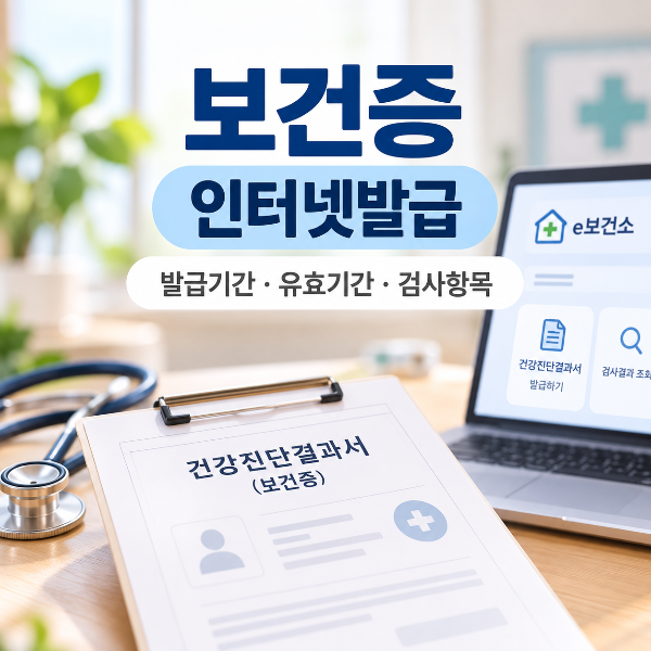 보건증 인터넷발급 방법과 발급기간 유효기간 검사항목을 안내하는 대표 이미지