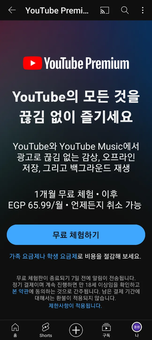 YouTube Premium 가입