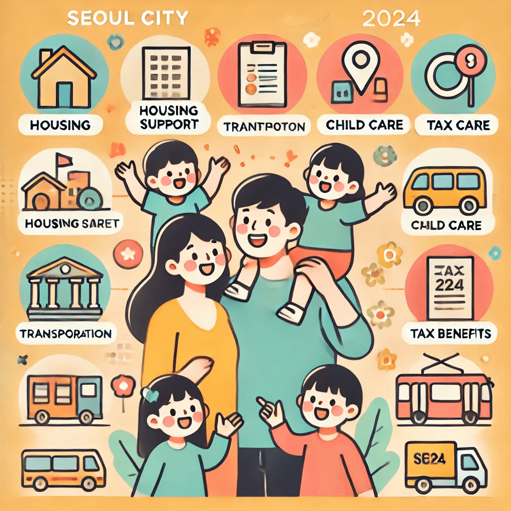 서울시에서 다자녀 가정을 위한 다양한 혜택을 설명하는 이미지