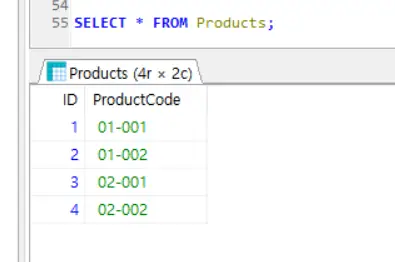 products 테이블