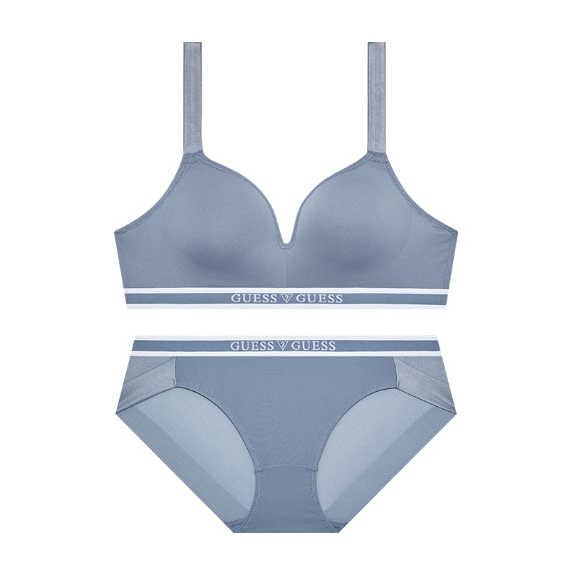 에어로쿨 로고 아웃밴드 블루그레이 노와이어 브라 팬티 세트
