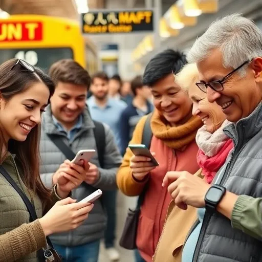 젊은 대학생부터 중장년층까지, 다양한 연령대의 사람들이 각자의 아이폰이나 애플워치로 버스, 지하철 등 대중교통을 이용하는 모습을 한 프레임에 담아냅니다. 밝고 긍정적인 분위기로 세대 통합적인 편리함을 강조해 주세요.