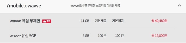웨이브 관련 요금제 리스트