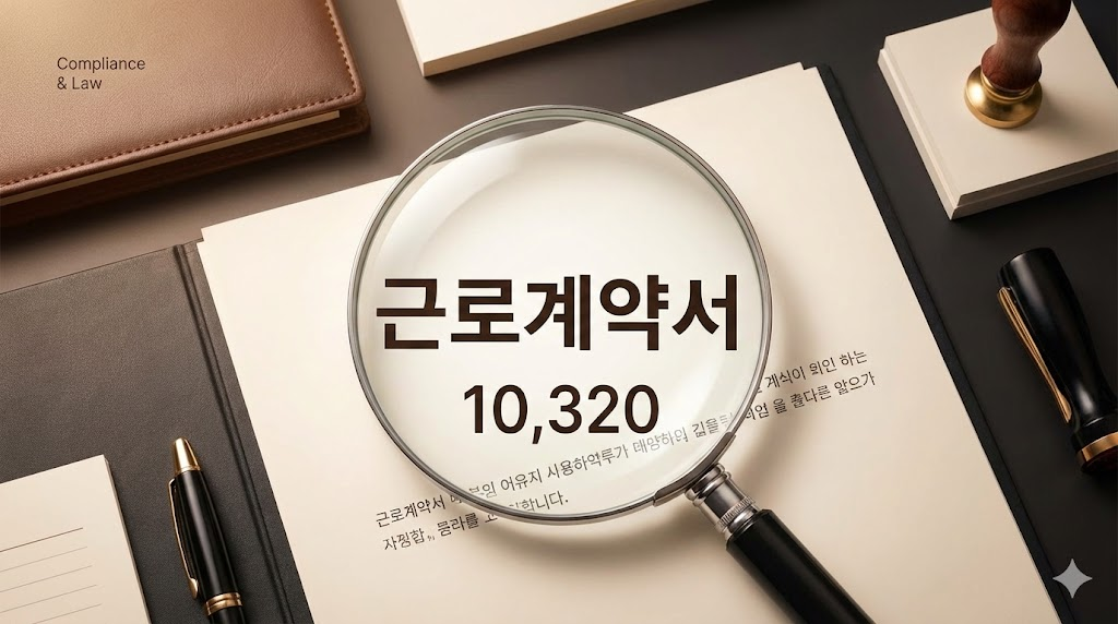 최저임금법 준수를 위한 근로계약서 확인 및 돋보기 이미지