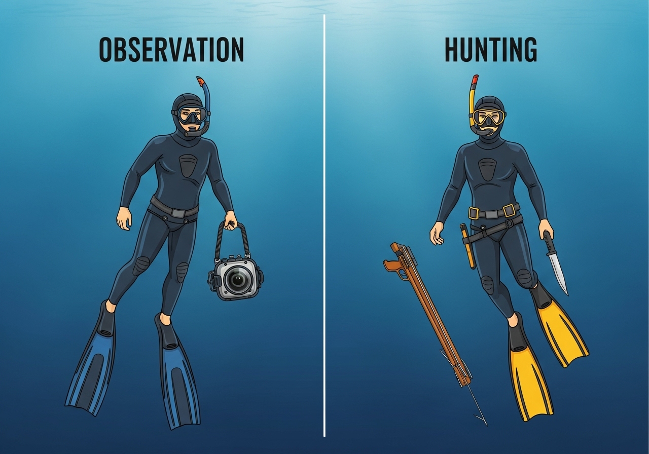 프리다이빙과 스피어피싱은 한 번의 호흡은 같지만, 무엇을 하는지는 근본적으로 다릅니다.