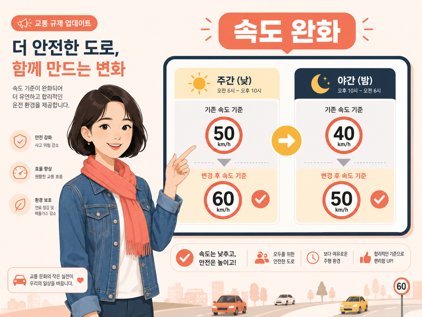 스쿨존 시간제 완화 전후 제한속도 비교 인포그래픽