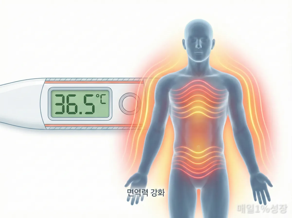 체온 36.5도와 면역력 강화의 상관관계를 보여주는 일러스트