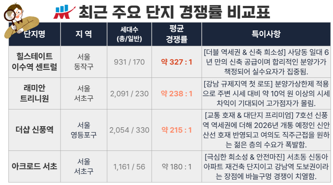 최근 주요 단지 경쟁률 비교표