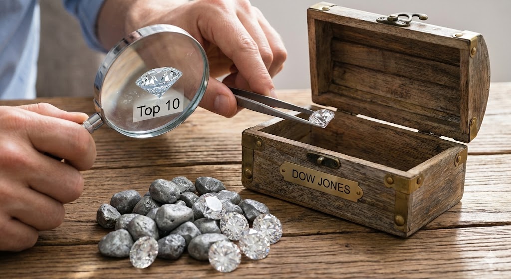 수많은 배당주 중에서 빛나는 보석(Top 10)만 골라 담는 모습