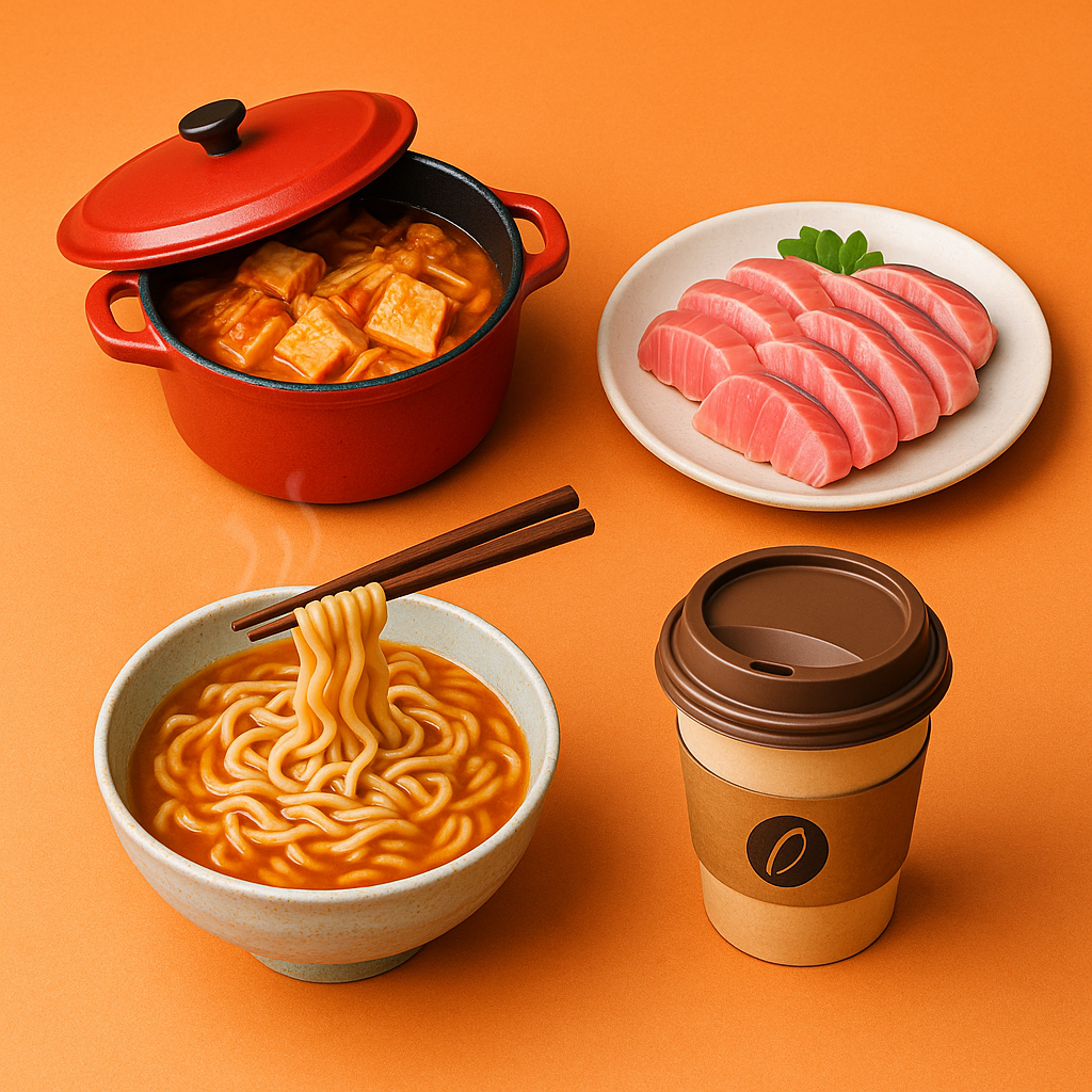 찌개-회-라면-커피등의-음식들이-나열되어-있음