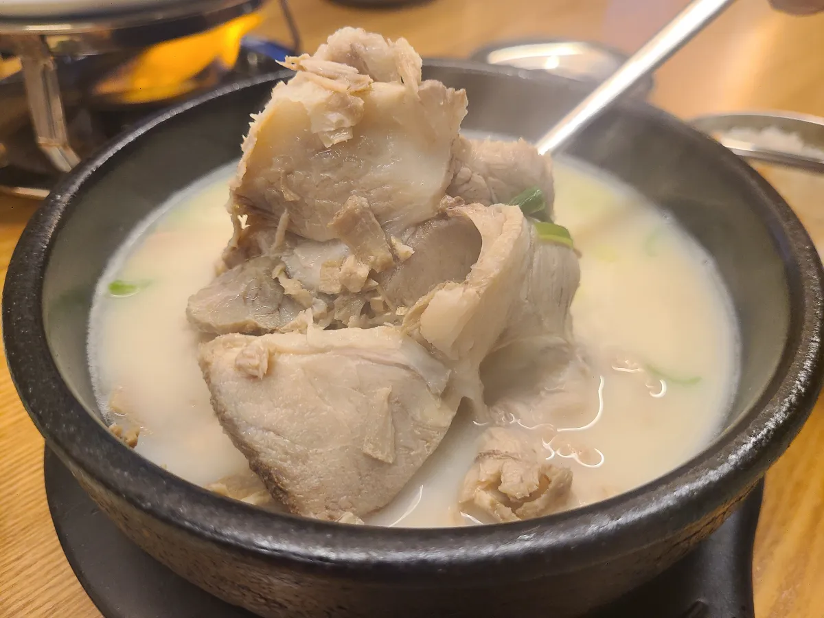 장암역-돈수백식당-돼지국밥한그릇-국밥속에서-숟가락으로-건져올린-고기가많음