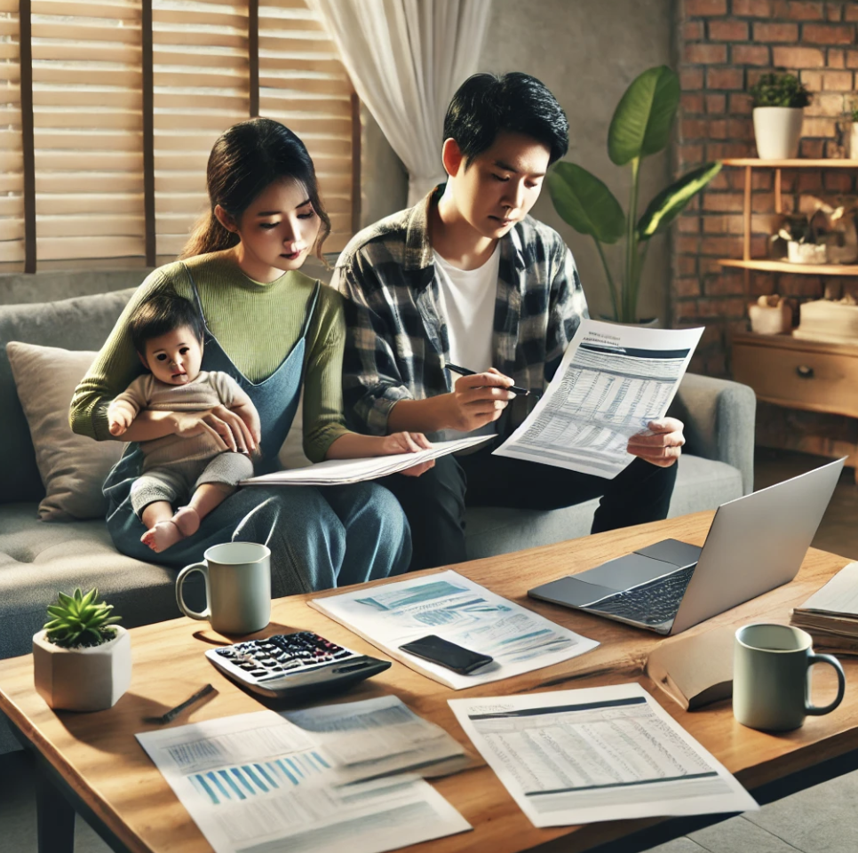 세액공제를 분석하는 가족의 모습