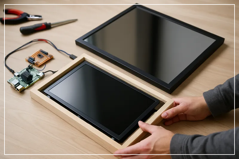 스마트 미러를 직접 조립하는 과정을 나타낸 이미지