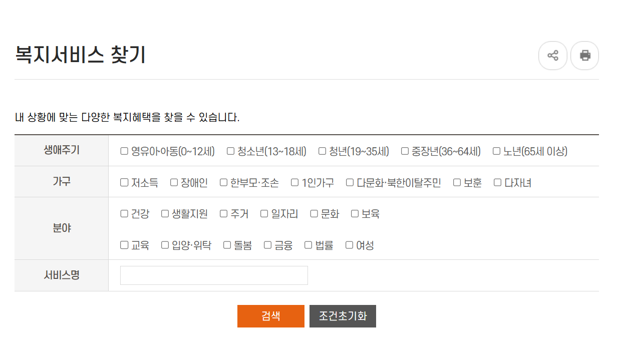 서울 복지포털 인터넷 홈페이지