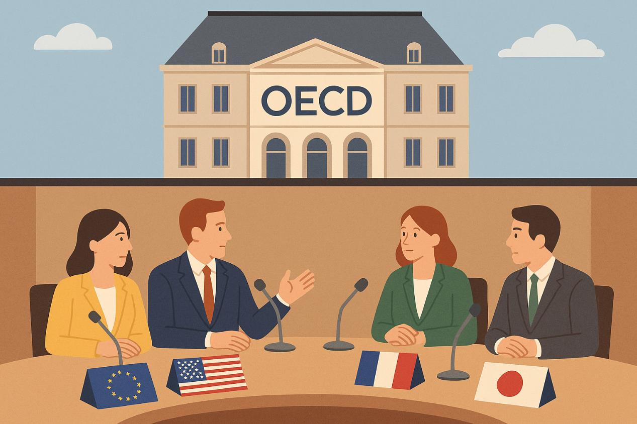 OECD 본부에서 회의하는 모습