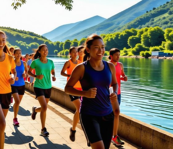 건강한 모습으로 사람들이 달리고 있는 모습