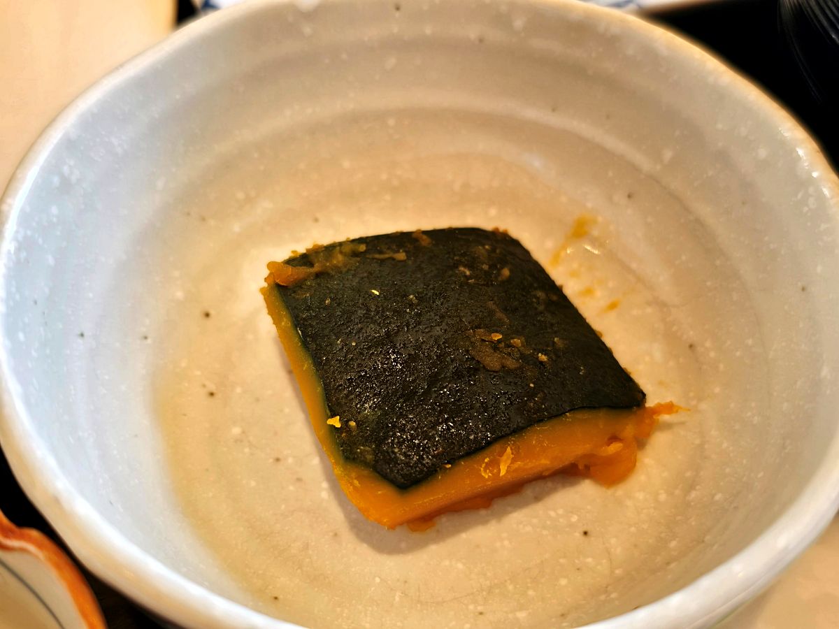 &ldquo;Steamed kabocha pumpkin served at Tamaki Ryokan breakfast&rdquo;