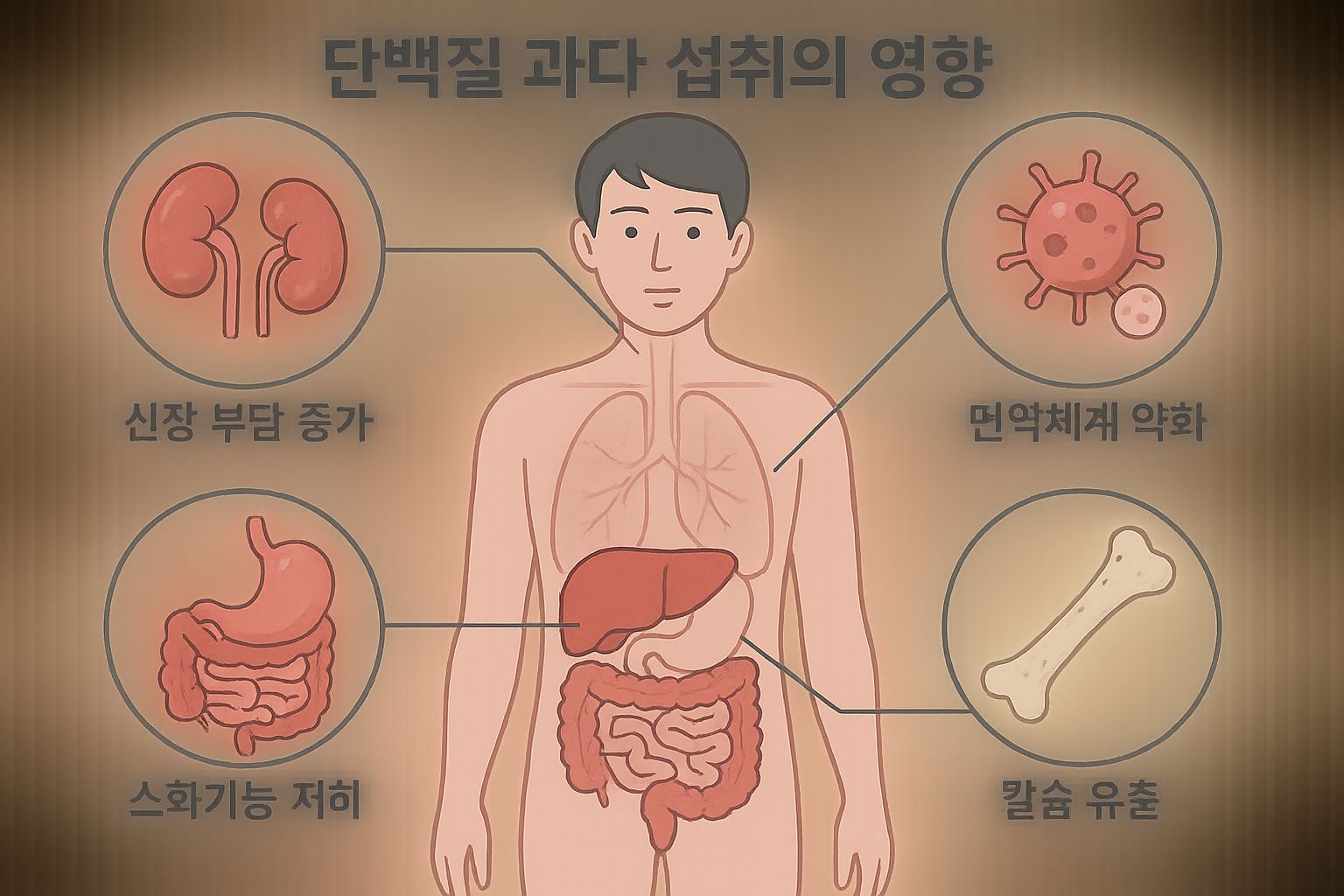 단백질 과다섭취의 신체 영향 도식