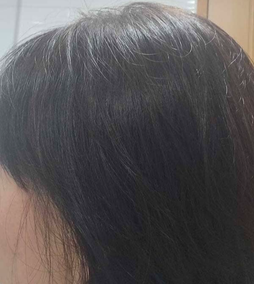 샴푸 후 골고루 염색된 머릿결 사진